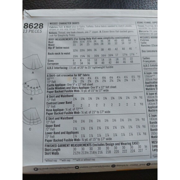 Simplicity Disney Princess Pattern 8628 50s Sock Hop Circle Skirts Belle Ariel - Picture 6 of 8